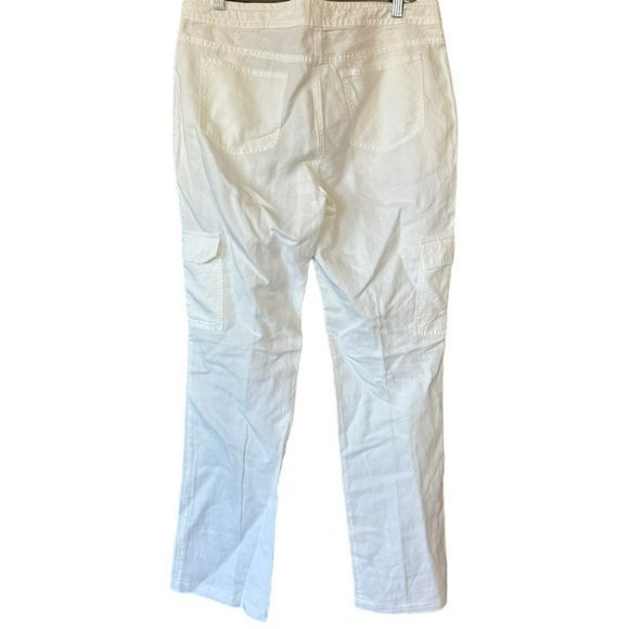 Eileen Fisher White Linen Blend Drawstring Cargo Straight Leg Pants Womens 4 - Picture 2 of 5